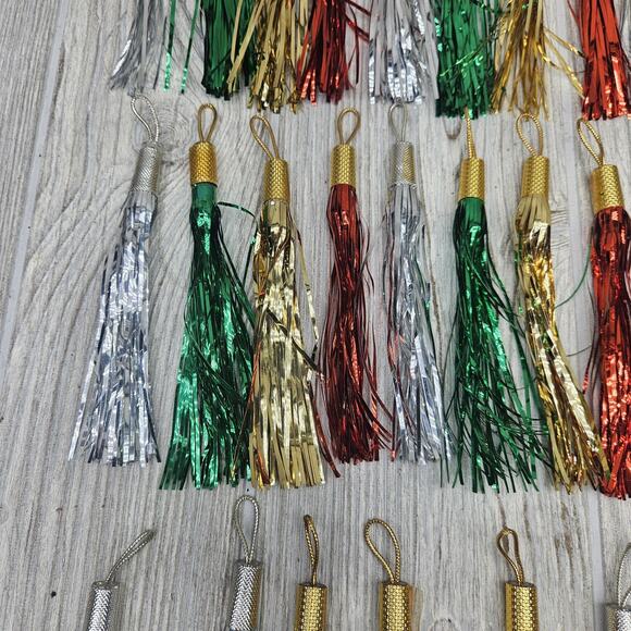 Holiday Tinsel Tassel Ornaments Set of 28 Metallic Hanging Party Decor Christmas - Picture 5 of 8